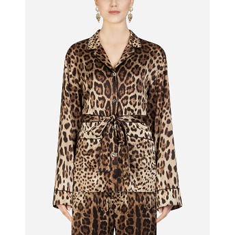 돌체앤가바나 여성 블라우스 셔츠 Leopard print satin pajama shirt with belt F5I89TFSAXYHY13M이끌라돌체 앤 가바나