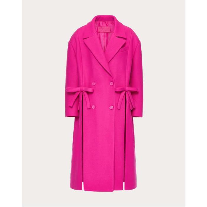 발렌티노 여성 코트 Diagonal Double Wool Coat With Bow Detail for Woman in Pink Pp | Valentino GB BCA6E76PJ_UWT이끌라발렌티노