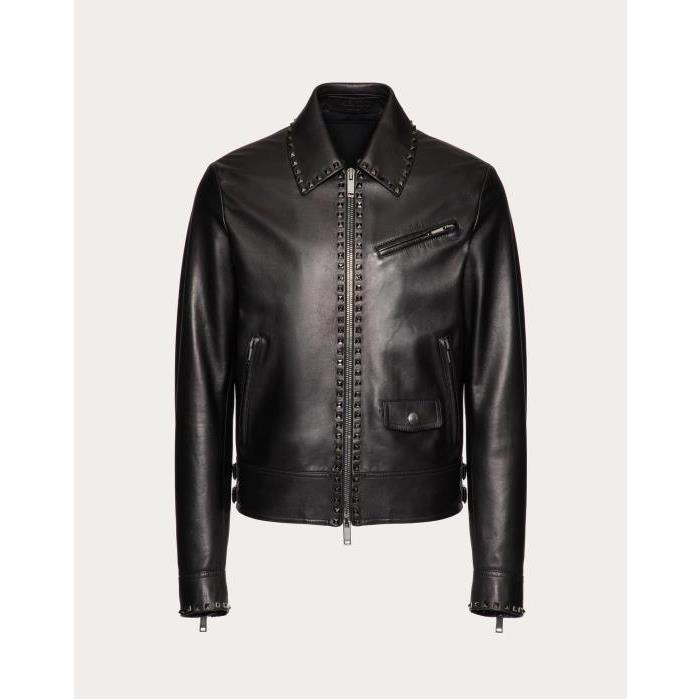 발렌티노 남성 자켓 블레이저 Leather Jacket With Black Untitled Studs for Man in Black | Valentino GB VNAA9596M_0NO이끌라발렌티노