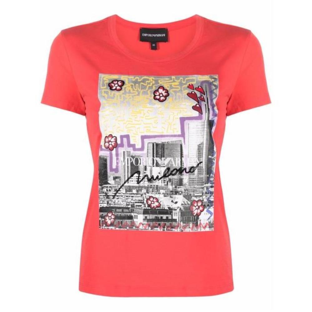 아르마니 여성 블라우스 셔츠 그래픽 프린트 티셔츠 3L2T7X2J07Z이끌라아르마니