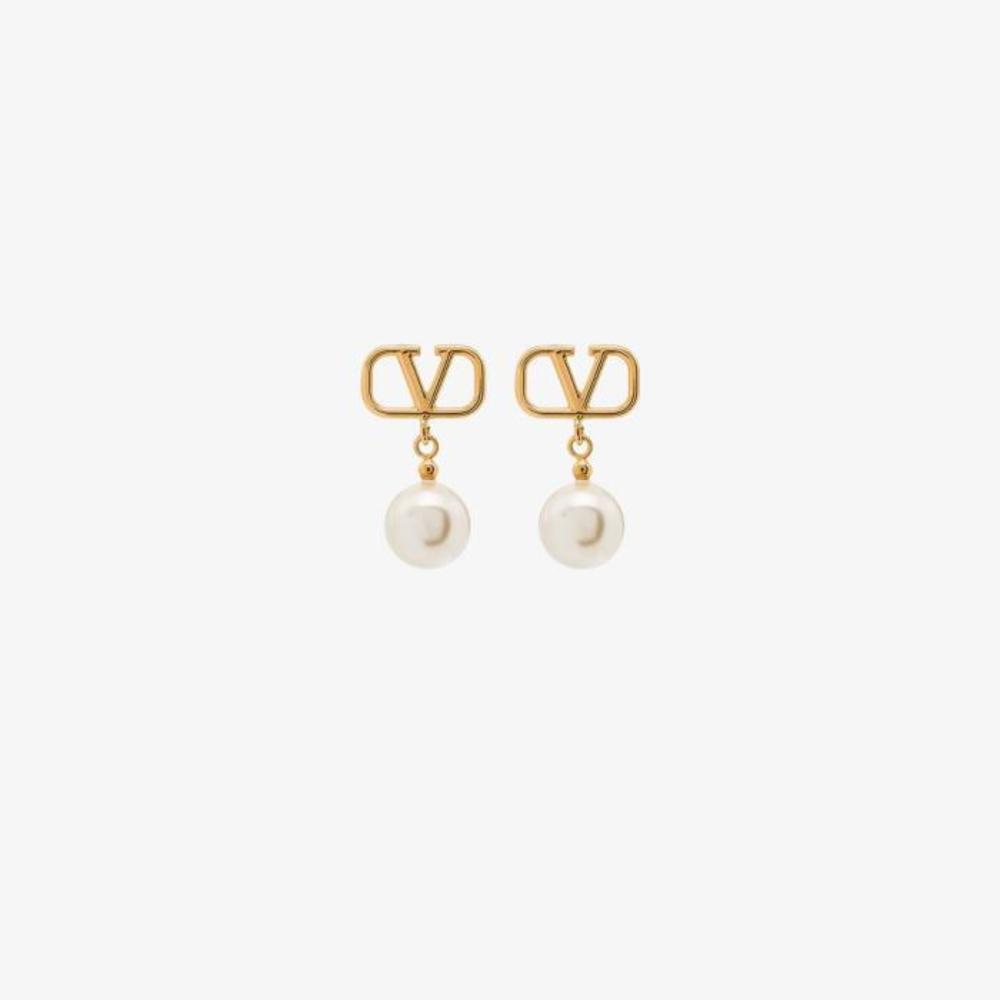 베르사체 여성 귀걸이 gold tone VLOGO pearl drop earrings 15468335_WJ0E36UXM이끌라발렌티노
