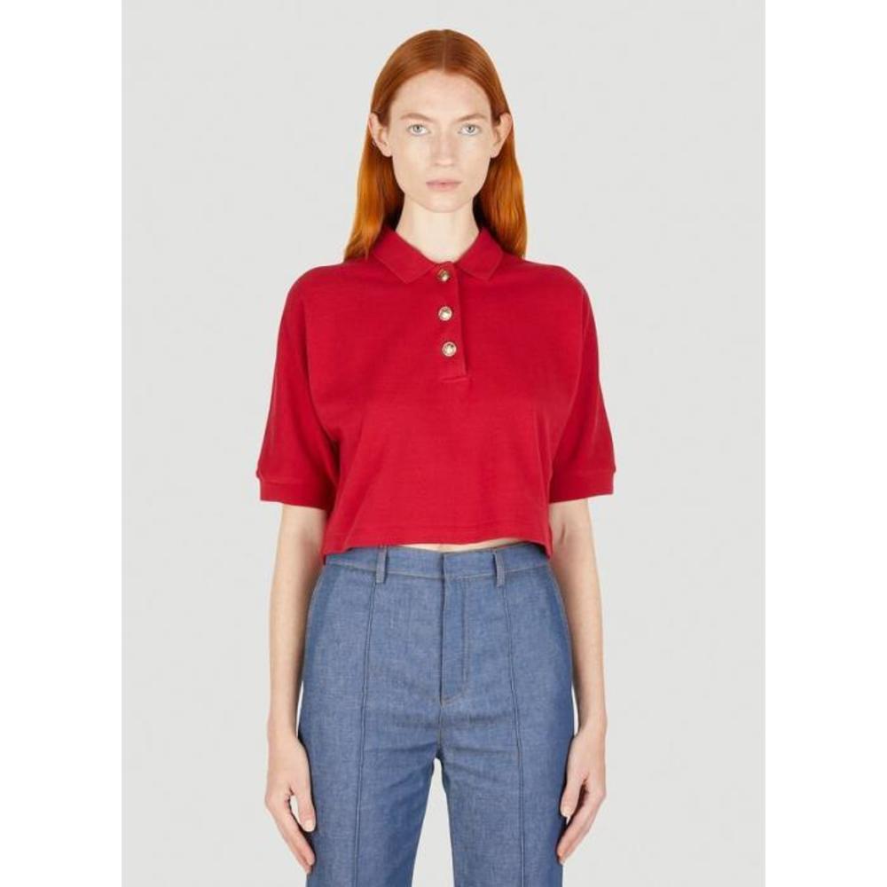 생로랑 여성 블라우스 셔츠 Cropped Polo Top in Red sla0248004col이끌라생로랑