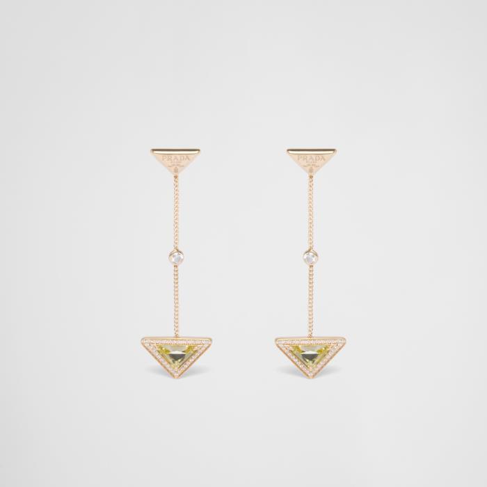 프라다 여성 귀걸이 1JO859_2FLD_F02B4 Eternal Gold drop earrings in yellow with diamonds and green quartz이끌라프라다