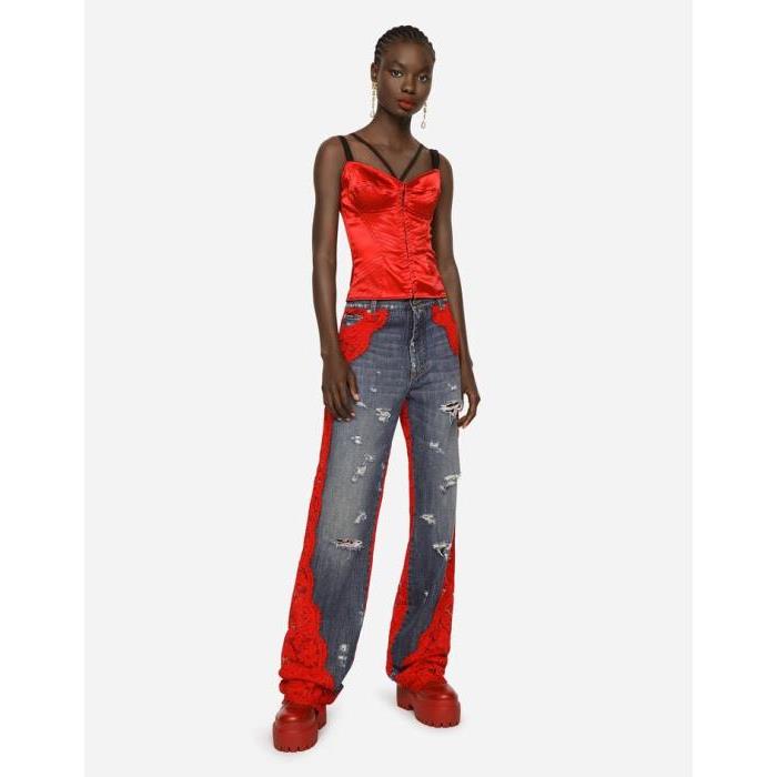 돌체앤가바나 여성 바지 데님 Denim jeans with lace details FTCSODG8HY1S9001이끌라돌체 앤 가바나