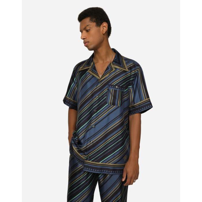 돌체앤가바나 남성 셔츠 Silk Hawaiian shirt with diagonal striped print G5JH9THI1H3HB4JB이끌라돌체 앤 가바나