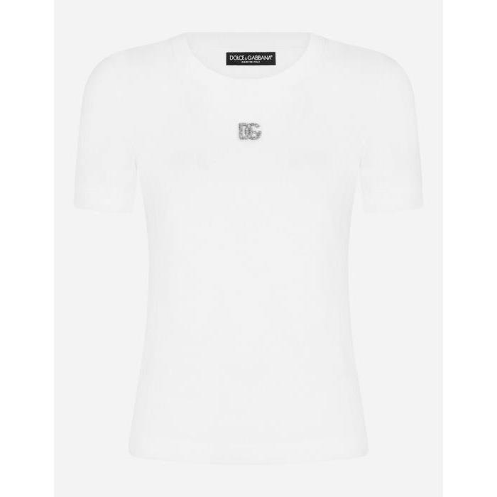 돌체앤가바나 여성 티셔츠 맨투맨 Jersey T shirt with crystal DG embellishment F8N08ZG7B3UW0800이끌라돌체 앤 가바나