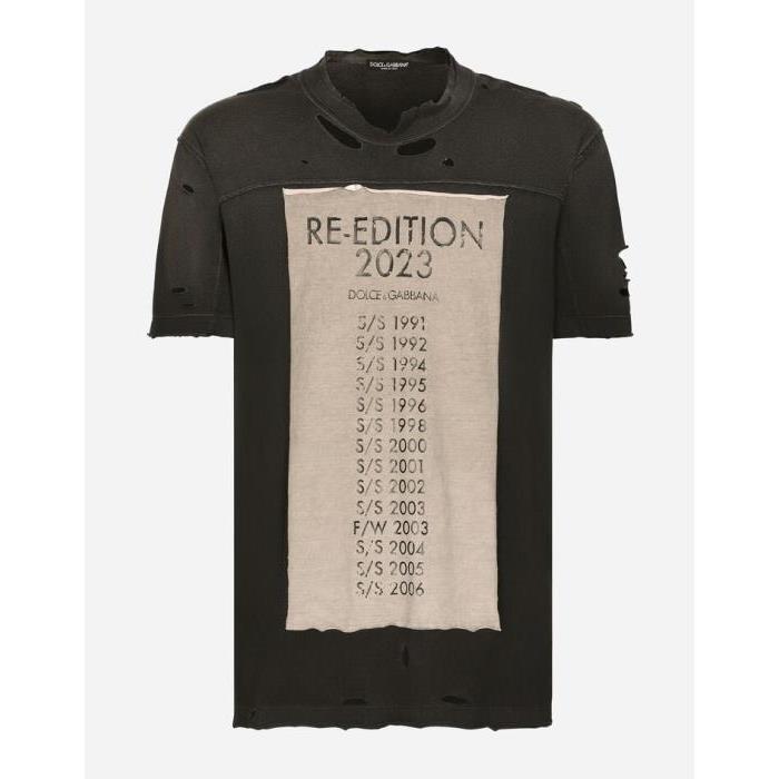 돌체앤가바나 남성 티셔츠 맨투맨 Cotton round neck T shirt with Re Edition patch G8QL2TG7I3NS9000이끌라돌체 앤 가바나