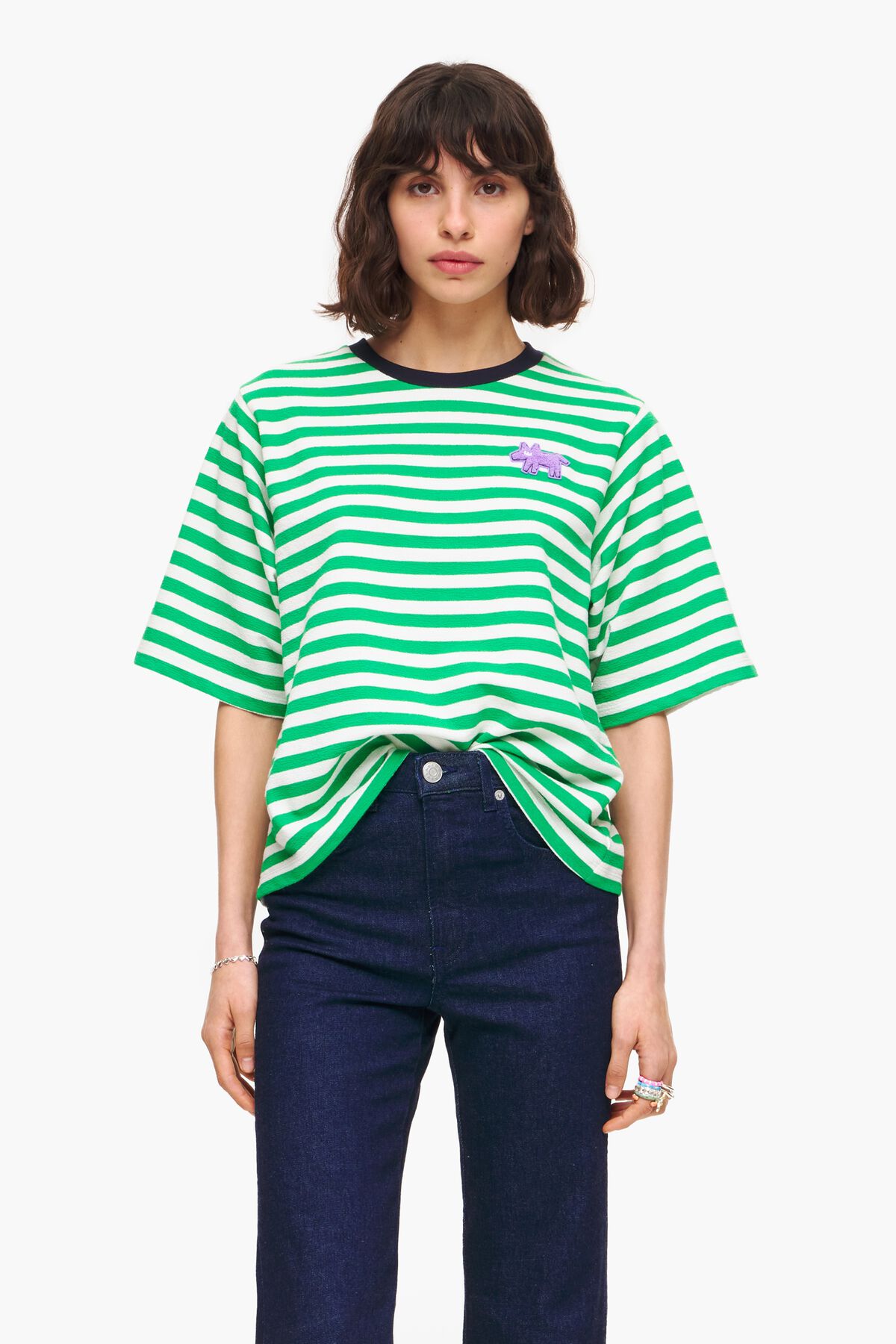 빔바이롤라 여성 티셔츠 맨투맨 T shirt chien rayures vert 231BR7417.T3500이끌라빔바이롤라