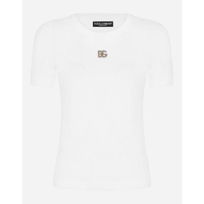 돌체앤가바나 여성 티셔츠 맨투맨 Jersey T shirt with crystal DG embellishment F8N08ZG7B3US9000이끌라돌체 앤 가바나