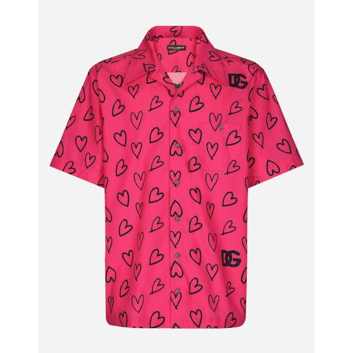 돌체앤가바나 남성 셔츠 Cotton Hawaiian shirt with DG heart print G5JH9THS5O6HEWXN이끌라돌체 앤 가바나