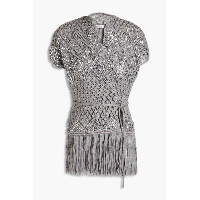 브루넬로쿠치넬리 여성 니트웨어 Fringed sequin embellished macrame cotton wrap sweater 36093695688903108이끌라브루넬로쿠치넬리