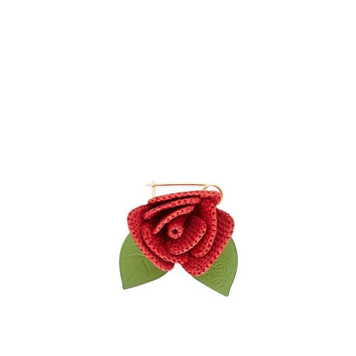 로에베 여성 키링 가죽소품 Rose pin in raffia&amp;brass Red C621232XDL-7100이끌라로에베
