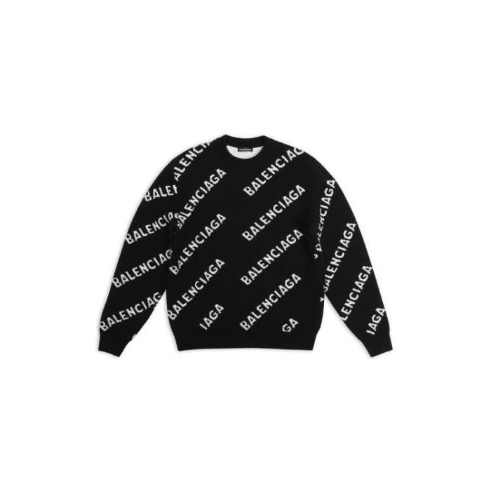 발렌시아가 남성 니트웨어 Mens Allover Logo Sweater in Black 648433T15671070이끌라발렌시아가