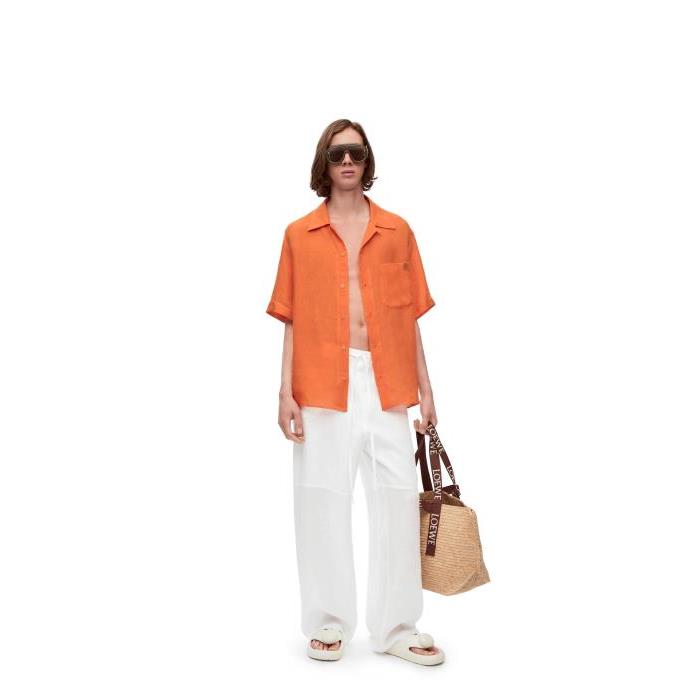 로에베 남성 셔츠 Bowling shirt in linen Orange H616Y05W20-9100이끌라로에베