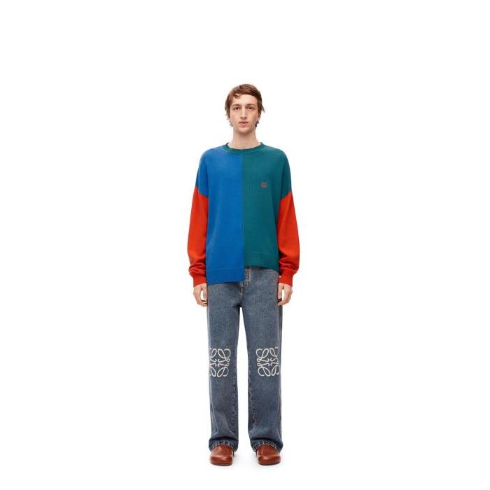 로에베 남성 니트웨어 Asymmetric sweater in wool Orange/Blue H526Y14KEG-9105이끌라로에베