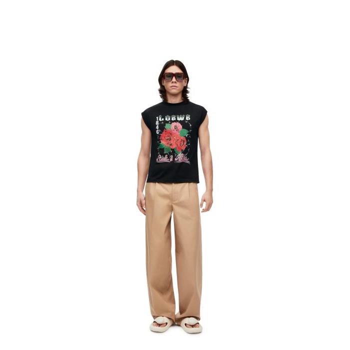 로에베 남성 티셔츠 맨투맨 Roses sleeveless T shirt in cotton Black/Multicolor H616Y22X49-1489이끌라로에베
