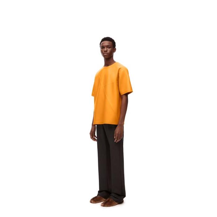 로에베 남성 티셔츠 맨투맨 Pleated T shirt in nappa lambskin Shiny Orange H526Y30L09-8989이끌라로에베