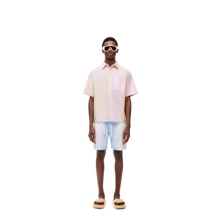 로에베 남성 셔츠 Short sleeve shirt in striped cotton Soft Pink/Soft White H526Y05WB3-7616이끌라로에베