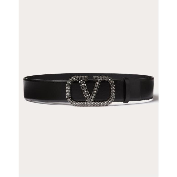 발렌티노 여성 벨트 Vlogo Signature Belt In Shiny Calfskin 40mm for Woman in Black | Valentino GB WT0X46YJW_249이끌라발렌티노