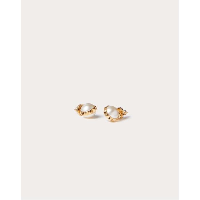 발렌티노 여성 귀걸이 Rockstud Metal And Swarovski® Pearl Earrings for Woman in Gold | Valentino GB WJ0R63UXM_0O3이끌라발렌티노
