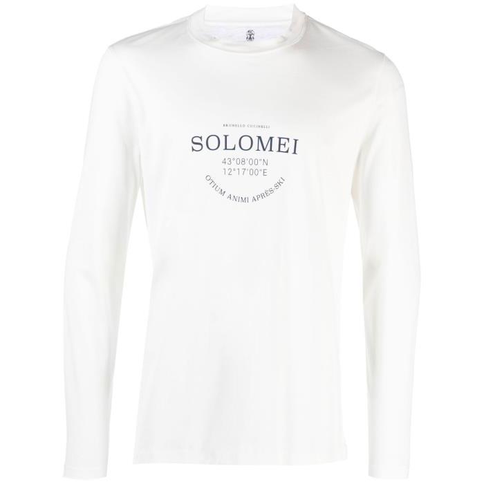 브루넬로쿠치넬리 남성 티셔츠 맨투맨 White Logo Print Long Sleeve T shirt 19129888_M0T618740C7220이끌라브루넬로쿠치넬리