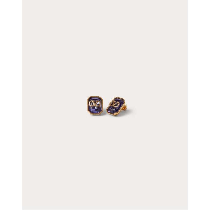 발렌티노 여성 귀걸이 Vlogo Signature Metal And Crystal Earrings for Woman in Gold/purple | Valentino GB WJ0S48YCW_PYD이끌라발렌티노