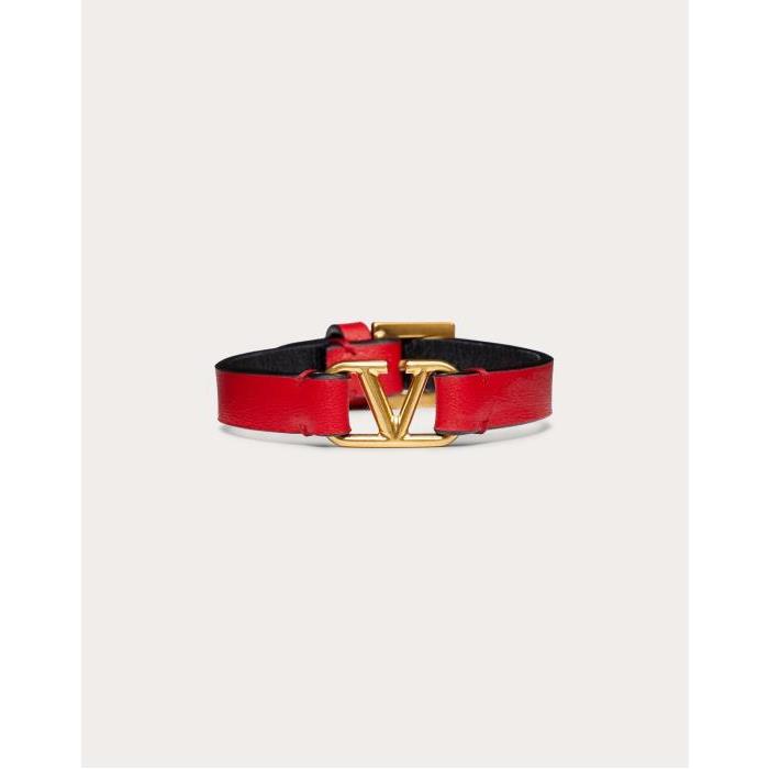 발렌티노 여성 팔찌 Vlogo Signature Calfskin Bracelet for Woman in Pure Red/black | Valentino GB WJ0C44ZXL_JV7이끌라발렌티노