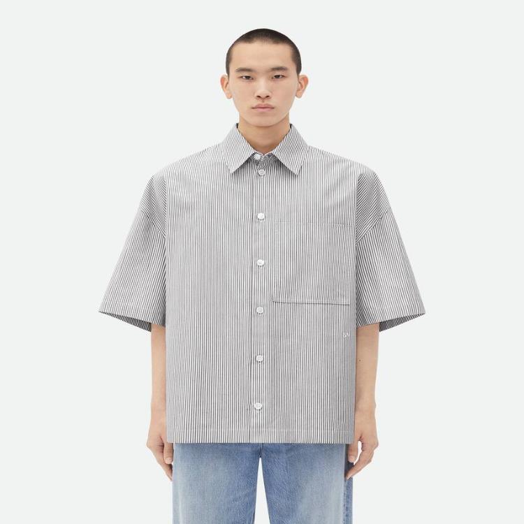 보테가베네타 남성 셔츠 Striped Cotton Overshirt With BV Embroidery 789370V3ZA01160이끌라보테가베네타