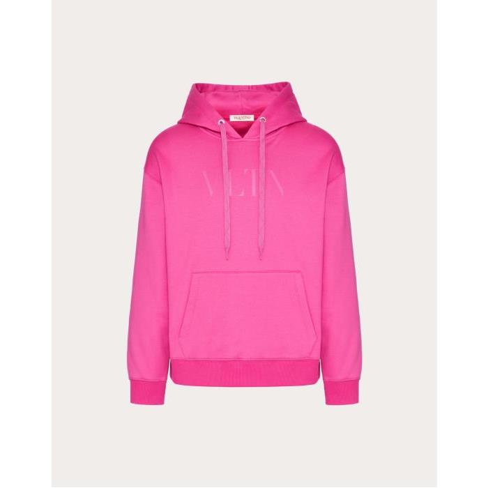 발렌티노 남성 후드티 후드집업 Cotton Hooded Sweatshirt With Vltn Print for Man in Pink Pp | Valentino GB VMF15P96Q_UWT이끌라발렌티노