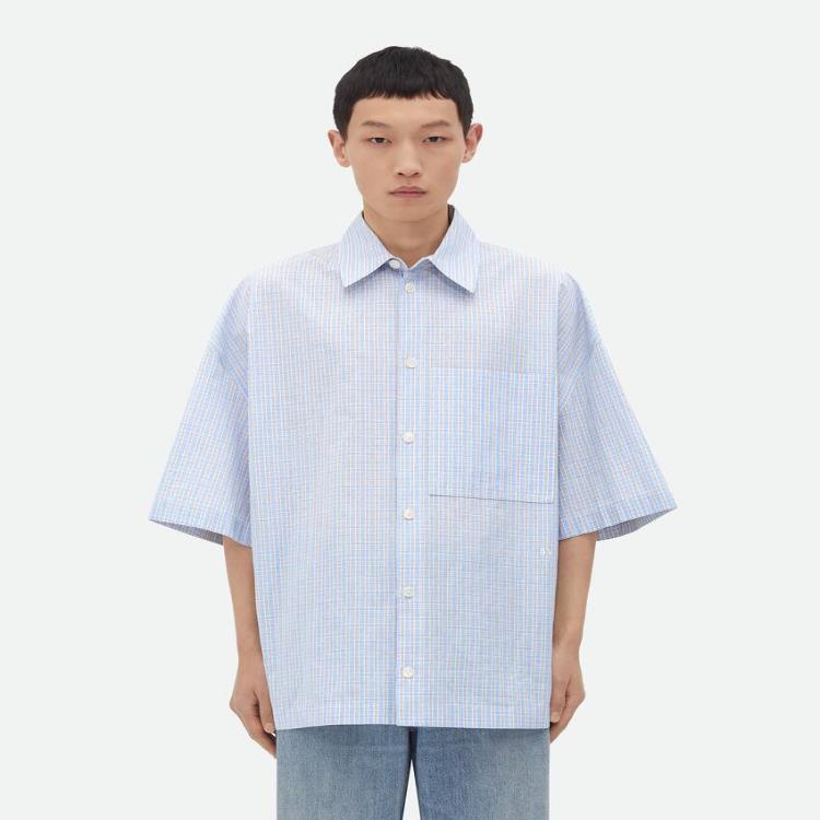 보테가베네타 남성 셔츠 Cotton Linen Check Overshirt With BV Embroidery 789370V3ZB04026이끌라보테가베네타