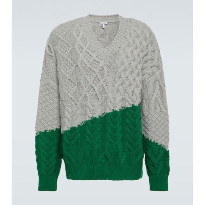 로에베 남성 니트웨어 Colorblocked cable knit wool sweater P00883929이끌라로에베