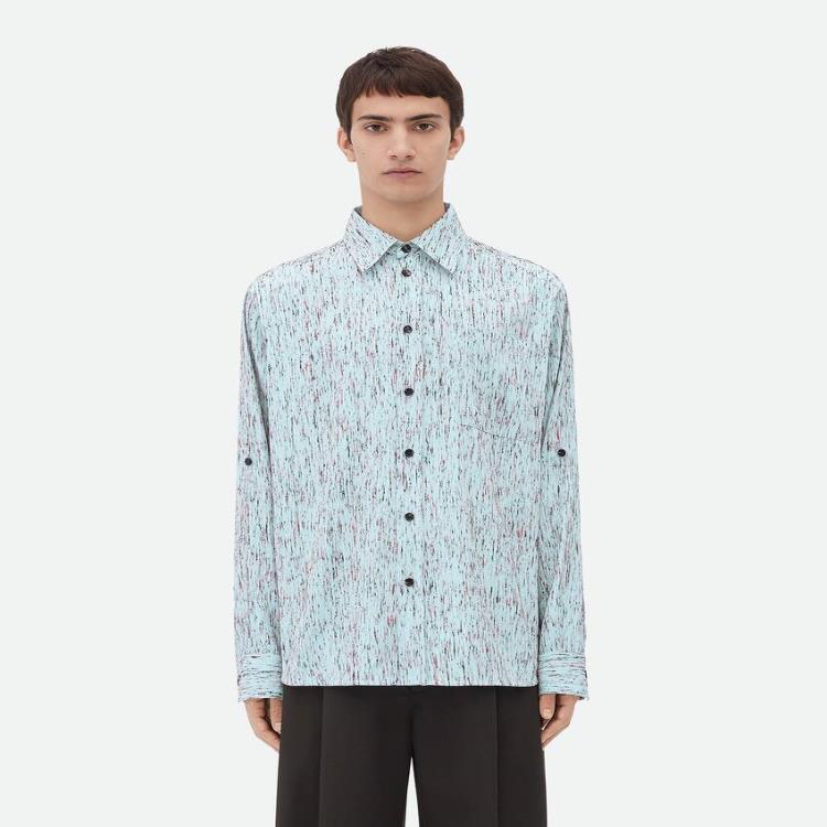 보테가베네타 남성 셔츠 Textured Viscose Stripe Shirt With BV Embroidery 785733V3ZU04010이끌라보테가베네타