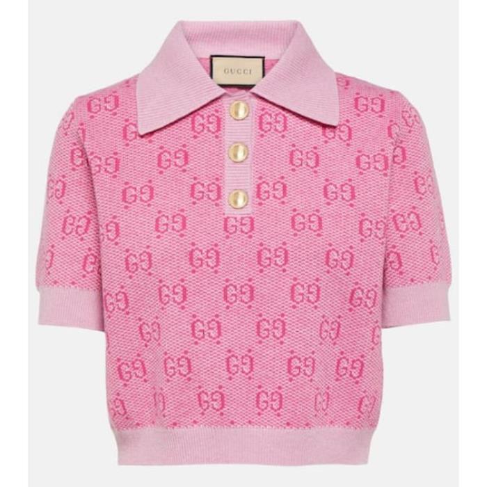 구찌 여성 블라우스 셔츠 GG cropped wool jacquard polo shirt P00883674이끌라구찌