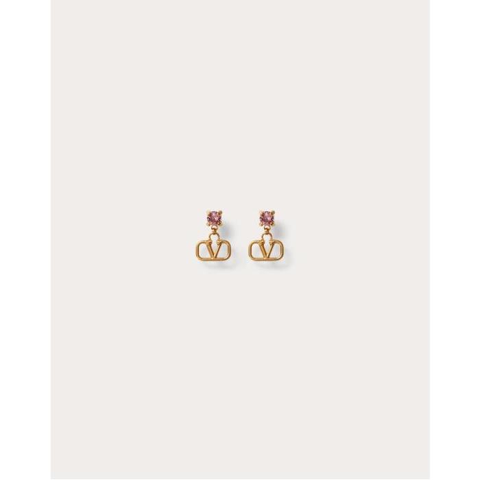 발렌티노 여성 귀걸이 Vlogo Signature Earrings In Metal And Swarovski® Crystals for Woman in Gold/pink | Valentino GB WJ0H29YCW_0V3이끌라발렌티노