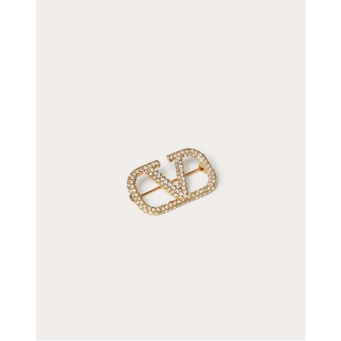 발렌티노 여성 기타액세서리 Vlogo Signature Metal Brooch With Swarovski® Crystals for Woman in Gold | Valentino GB WJ0E82YCW_MH5이끌라발렌티노