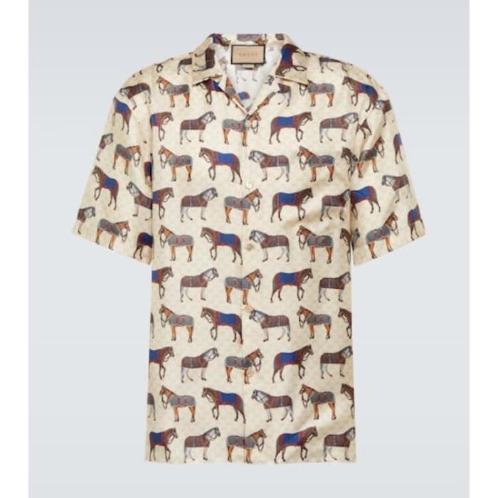 구찌 남성 셔츠 Printed silk bowling shirt P00879293이끌라구찌