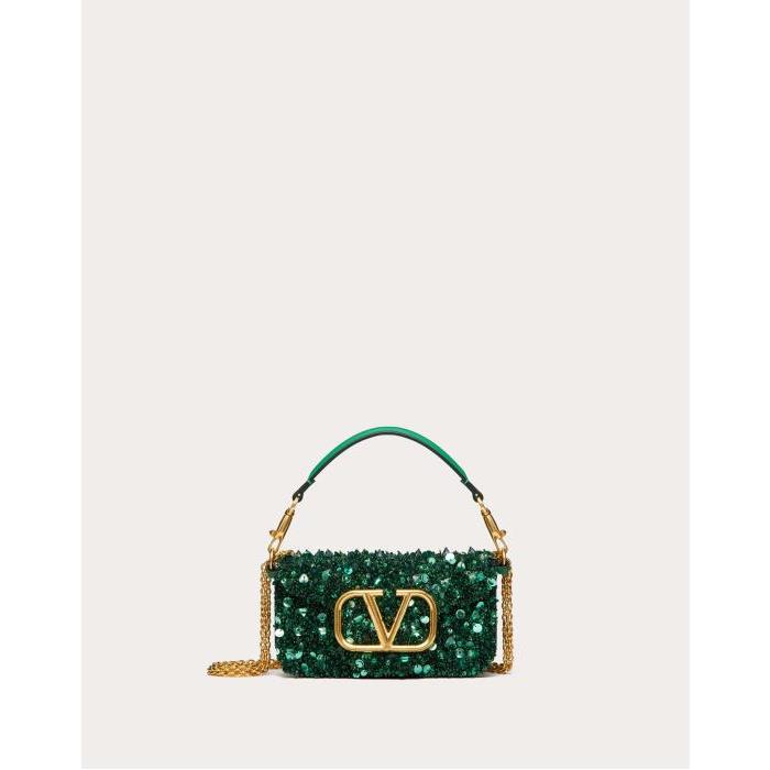 발렌티노 여성 숄더백 크로스백 Small Loco Shoulder Bag With 3d Embroidery for Woman in Antique Green | Valentino GB WB0K53BYY_NB6이끌라발렌티노