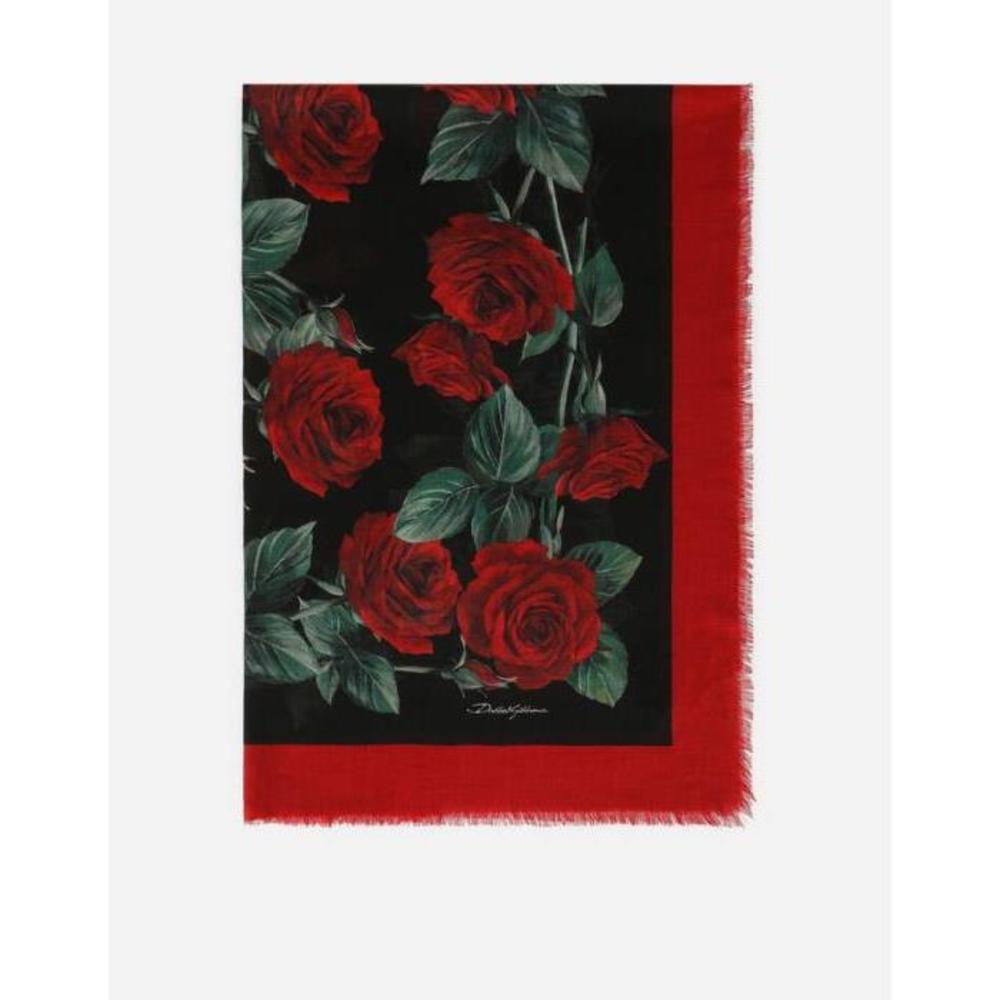 돌체앤가바나 여성 스카프 숄 Rose print silk and cashmere scarf (140 x 140) FS209AG2SCGHN2ZO